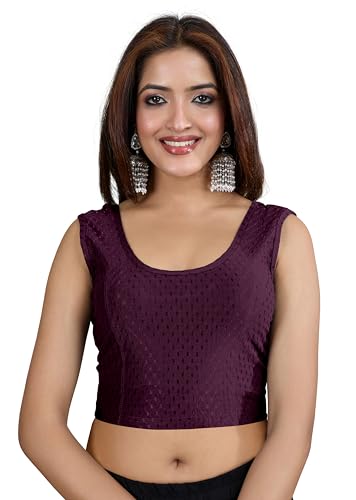 Image of TRENDMALLS Women's Dobby Pure Cotton Elastin Stretchable Readymade Round Neck Sleeveless Blouse Choli Stylish Saree Blouse Ready to Wear