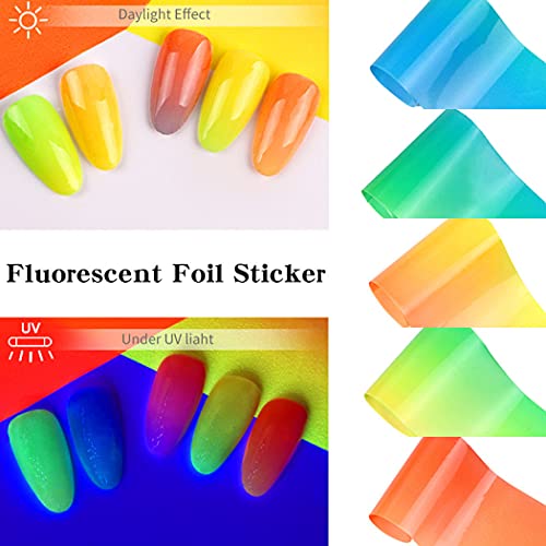 Wokoto 10 Rolls Fluorescence Nail Foils Transfer Stickers Candy Gradient Nail Transfer Foils Starry Sky Nail Decals Wraps Diy Nail Decoration For Women Girls(1.57Inch×39.4Inch) #TOP5