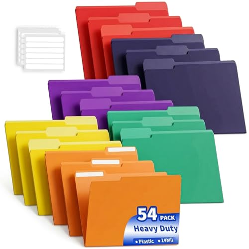 Binditek 54-Pack Heavy Duty Plastic File Folders,...