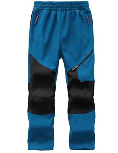 HFDWYJ Kinder Schnee Ski Hose wasserdichte Outdoor Wanderhose Warme Fleece gefütterte Hose-Blue+Black-152-158