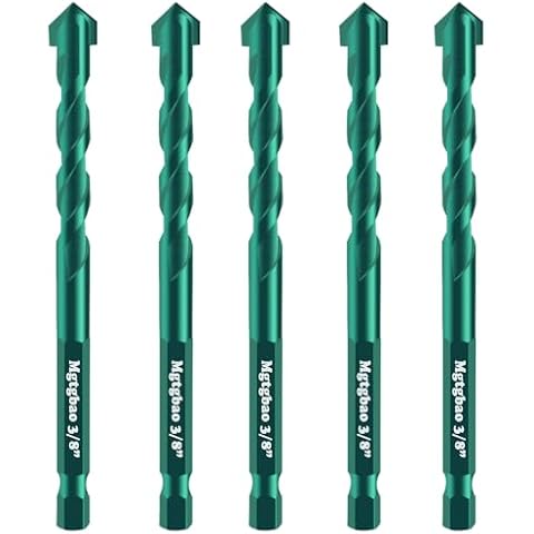 5PC 3/8" Green Concrete Drill Bit Set, Mgtgbao 10mm Masonry Drill Bits for Tile,Brick, Plastic and Wood,Tungsten Carbide Tip Best for Wall Mirror and Ceramic Tile on Concrete and Brick Wall Cover
