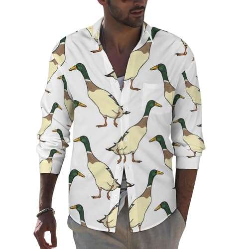 Mallard Ducks Long Sleeve Dress Shirts for Men - Casual Button Down Shirts for Men with Pocket