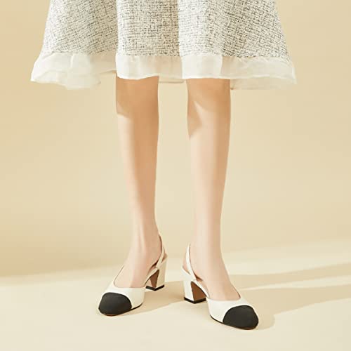 Image of MICIFA Slingback Heels for Women,Round Toe Chunky Heeled Pumps Ankle Strap Fashion Splicing Dress Shoes