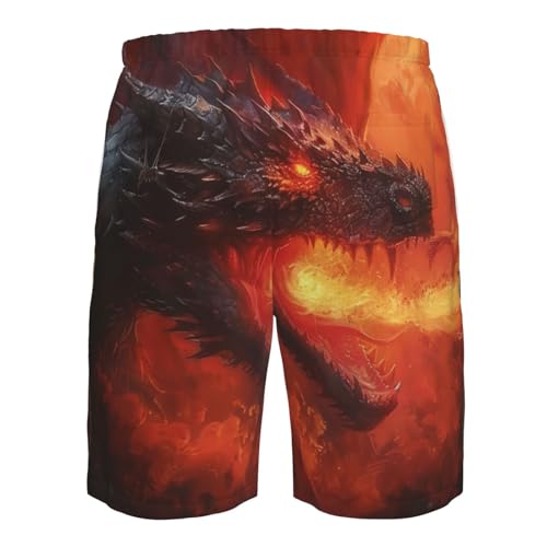Black Dragon Breathing Fire Fantasy Dark Men's Quick Dry Swim Shorts, Mesh Lined Beach Trunks with Pockets3