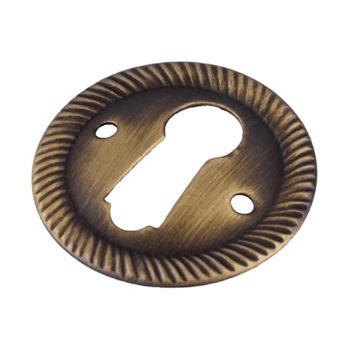 Rope Pattern Aged Brass Decorative Keyhole Escutcheon | 1" Diameter | Antique Reproduction Keyhole Cover Escutcheon Plate for Cabinet Door, Dresser Drawer, Desk | UA-80AB - Image 2
