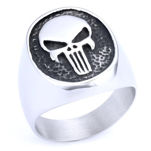 Hasdnker Anillo Anillos Mujer Hombre Rings Anillo con El Logo del Punisher, Estilo Retro, No Se Decolora, Estilo Europeo Y Americano, Color Acero N.° 7 (como Se Muestra) 19104