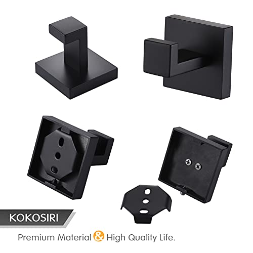 Image of KOKOSIRI Bath Towel Hook Wall Mount Square Robe Hook Coat Hook, Bathroom Kitchen Garage Heavy Duty Wall Mounted, SUS 304 Stainless Steel, Matte Black, B1010BK-P2