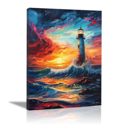 Phare pour salon et cuisine : impression sur toile 70x100cm encadrée