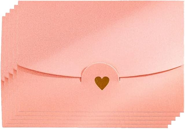 Mini Envelopes, 50 Pieces Mini Gift Card Envelopes, Pink Mini Envelope, with Heart Clasp, for Invitations, Postcard,Wedding, DIY Gift Cards, Christmas Valentine's Day(Pink)
