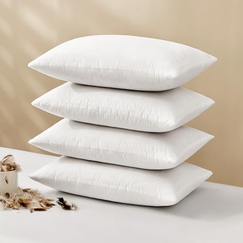 Image of MIULEE 12x20 Pillow Inserts, Set of 4 Feather Down Throw Pillows | Choppable and No Smell, Double-Layer Down-Proof Cotton Cover, Decorative Pillows for Couch Sofa and Bed