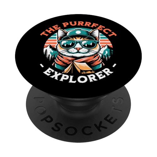¡El explorador Purrfect! Funny Cat Group Camping Vacaciones PopSockets PopGrip Adhesivo