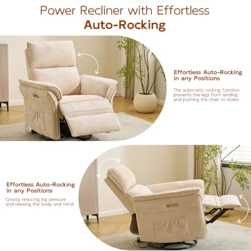 Image of Swivel Rocker Recliner with Auto Rocking,Power Recliner Nursery Chair with Massage and Heat,Glider Recliner Nursery Chair for Living Room,Beige