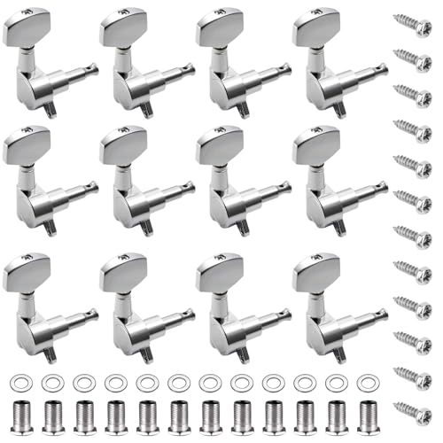 12 Stück 3R 3L Gitarren Stimmwirbel, Gitarren Mechaniken Tuner, Akustikgitarre Mechaniken Knöpfe, Gitarren Saiten Stimmgerät, Gitarre Tuning Pegs für Akustische Gitarre E-gitarre (Silber)