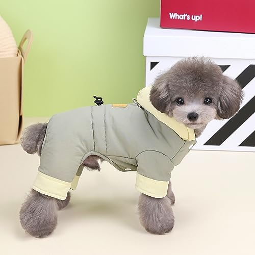 Izefia Dog Coat Windproof Jacket Cold Weather Coats 4 Legs Warm Jumpsuit Winter Thick Snow Proof Clothes Cotton Coat for Small Dog Medium Cat Grey M - Image 3