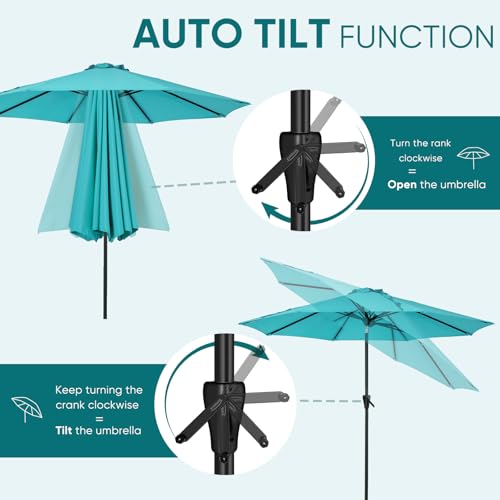 Image of Tempera Patio Market Outdoor Table Umbrella with Auto Tilt and Crank, Large Sun Umbrella with Sturdy Pole & Fade Resistant Canopy, Easy to Set