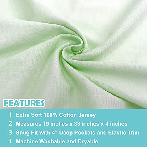 American Baby Company 15" X 33" Fitted Bassinet Sheet, 100% Natural Cotton Jersey Knit, Green, Soft Breathable, For Boys And Girls #TOP2