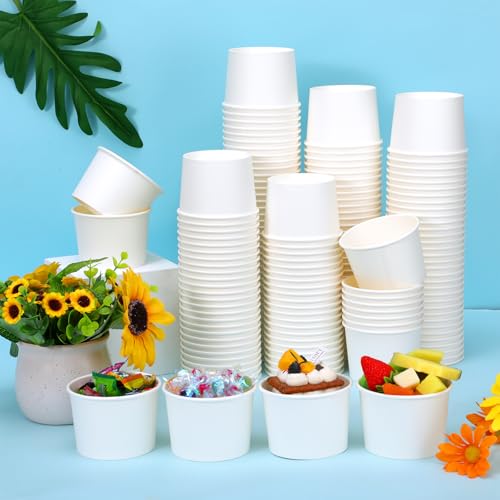 Image of Nuenen 1000 Pcs 8 oz Summer Ice Cream Paper Cups Bulk Disposable Dessert Cups Solid Color Paper Dessert Bowls for Snack Sundae Spring Party Favors Ice Cream Bar Supplies (White)