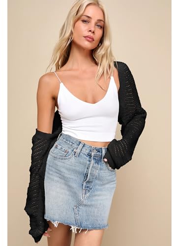 AGSEEM Women's Open Front Ribbed Knit Pointelle Bolero Shrug Sweater Long Sleeve Crop Cardigan Shrugs Y2K Tops 20252