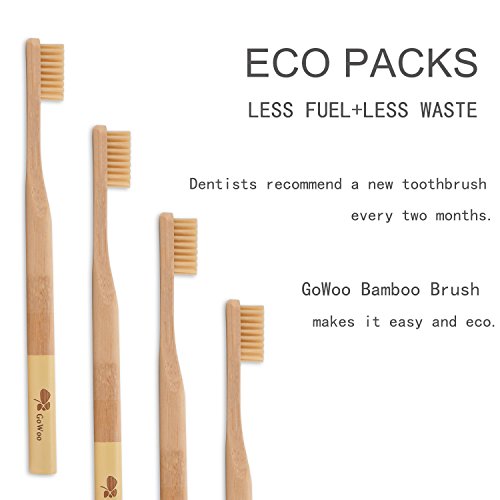 Gowoo 100% Natural Bamboo Toothbrush Soft - Organic Eco Friendly Toothbrushes With Soft Nylon Bristles, Bpa-Free, Biodegradable, Dental Care Set (Pack Of 4, Adult, Beige) #TOP2