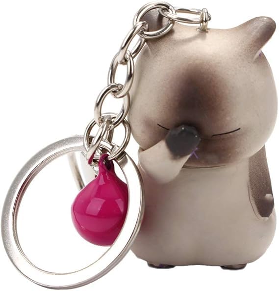 Kawaii Cat Keychain Charm for Women – Cute Shy Chubby Kitten Keyring with Bell, Cartoon Animal Pendant for Car Keys, Handbags, and Backpacks, Adorable