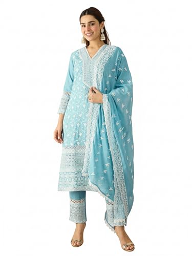 Image of INDO ERA Women Pure Cotton Kurta Set with Dupatta | Festive Suit Set, 10790
