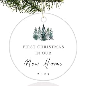 Svnntaa New Home Ornament 2023 Christmas Decorations,Home Decor Gift Housewarming Gift, New Home Gifts for Home Owner, Christmas Round Ceramic Ornaments Gift with Gift Box