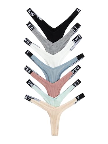 Verdusa Women's 7Pcs G String Thongs Cheeky Low Rise Letter Print Tape Underwear Pack Panties Briefs2