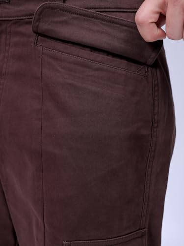 Image of The Indian Garage Co Men Relaxed Fit Solid Mid-Rise Stretchable Cargos