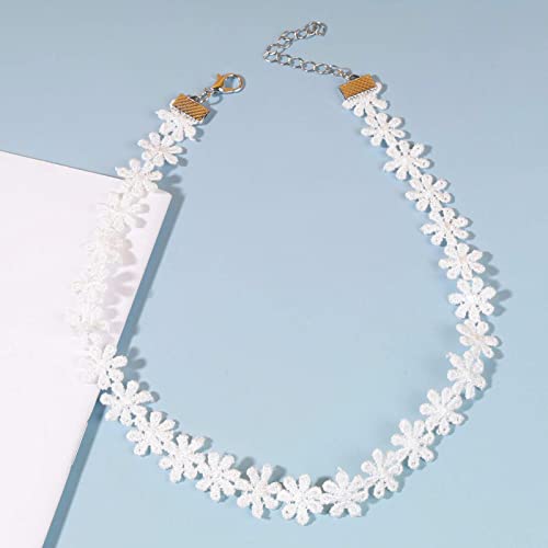 Yheakne Boho Flower Lace Choker Necklace White Lace Tattoo Choker Necklace Daisy Flower Collarbone Necklace Retro 90S Choker Necklace Chain Jewelry For Women And Girls (White) #TOP2