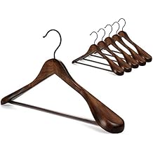 TOPIA HANGER Set of 6 Beautiful Coat Suit Jacket Wood Wooden Hangers, Premium Retro Finish with Extra-Wide Shoulder- 360 Black Hooks & Anti-Slip Bar CT02A