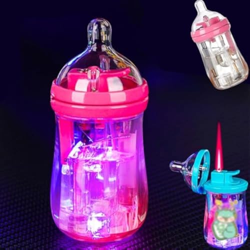 Windproof Butane Lighter, Colorful Flash, Transparent Body, Adjustable Flame, Circular Inflation, Desktop Decoration, Gift(Pink)