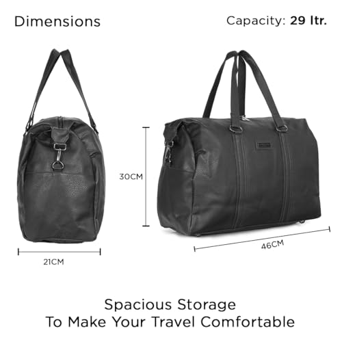 Image of Kenneth Cole 30L PU Duffle Bag for Travel & Gym | Spacious Unisex Handbag with Metal Hardware for Men & Women | Ideal for Weekend Trips & Workouts | Black