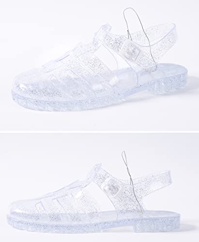 Yehopere Women's Jelly Sandals T-Strap Slingback Bling Beach 80s 90s Retro Flat Shoes4