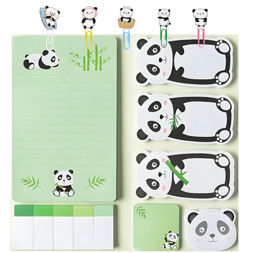 Liekadijiae Juego De 440 Hojas De Notas Adhesivas De Panda,10 Clips De Papel Con Forma De Panda,Notas Adhesivas Bonitas,Regalitos Cumpleaños Invitados Niños,Para Hogar, Oficina, Regalos De Estudiantes