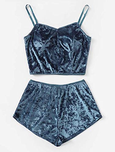 Image of RUEWEY Women Sexy Strappy Babydoll Lingerie Satin Pajama Set Camisole with Shorts 2 Piece Sleepwear