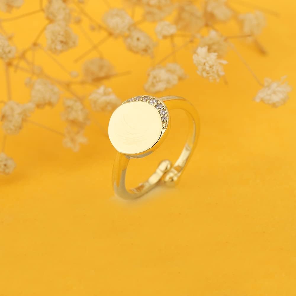 Vanbelle 18K Gold Plated Jewelry Oval Shape Studded Crescent Moon Adjustable Finger Ring with Cubic Zirconia Stone for Women - Image 5