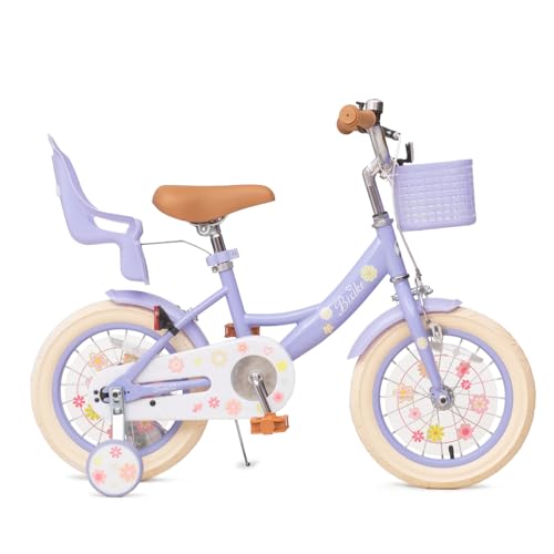 Image of Girls Bike with Basket for Toddlers and Kids Aged 3-14 Years Old, 12 14 16 18 Inch with Training Wheels & Doll Seat, 20 Inch with Kickstand & Rear Rack, Princess Style Bicycle for Gift.