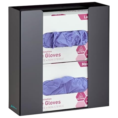 Adir Glove Holder for Wall Mount – Acrylic Glove Dispenser Station for Tissue boxes, Disposable Rubber Gloves Face Masks - Medical Glove Organizer for Hospital, Labs – (Black for 2 boxes) Cover