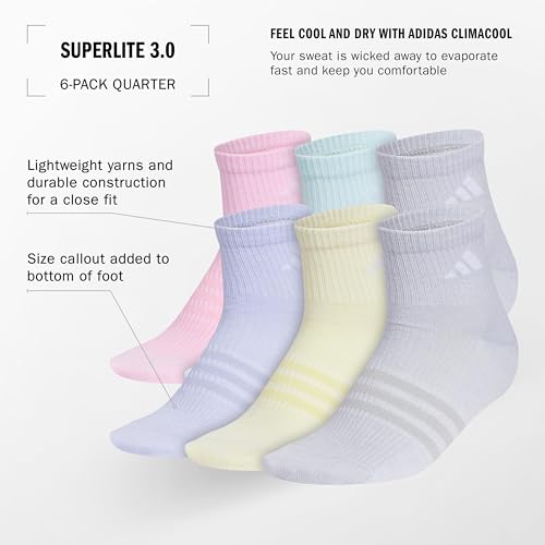 adidas Unisex Kid's Quarter Ankle Socks for Boys and Girls Youth (6-Pack) Superlite Breathable and Lightweight2
