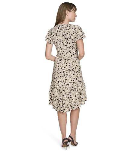 Image of Tommy Hilfiger Women's Flutter Sleeve V-Neck Ruffle Trim Chiffon Mini Dress