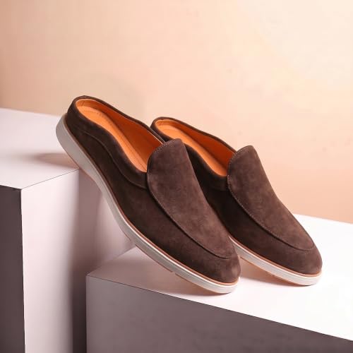 Image of HAYES LONDON Riviera Italian Suede Leather Backless Slip-On Mule Loafers for Men | Casual Summer Walk Half Shoes | Comfortable Open-Back Driving Loafers