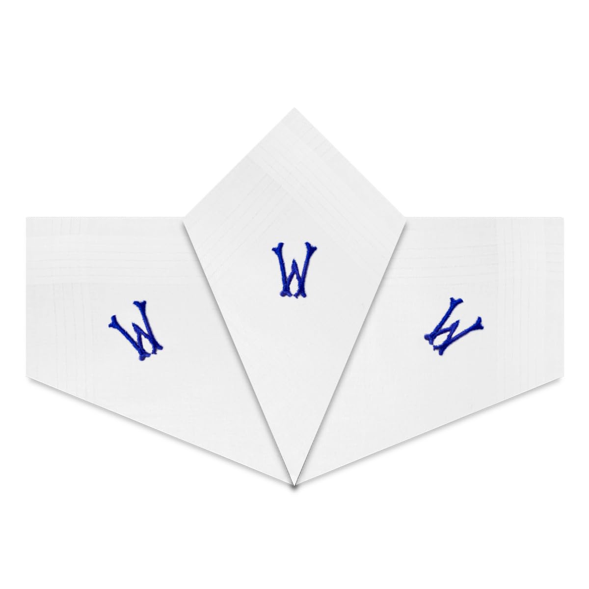 Warwick & Vance 3 Pack Of Mens/Gentlemens White Satin Bordered Handkerchiefs With Blue Embroidered Initials (W)
