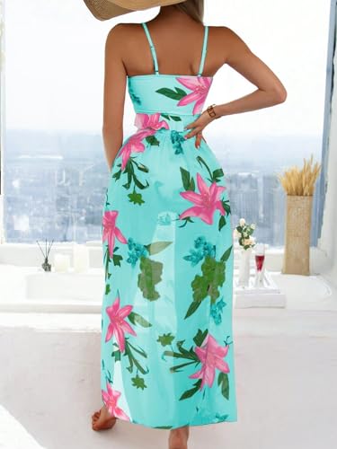 LUMINA THREADS Women's 2 Piece Swimsuit Cover Up Bikini Floral Boho Ruffle with Maxi Mesh Sheer Skirt Bathing Suit4