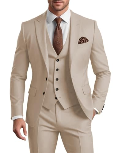 Mens Suits Slim Fit 3 Pieces Formal Wedding Tuxedos Jacket Pants Set Two Button Casual Business Suits
