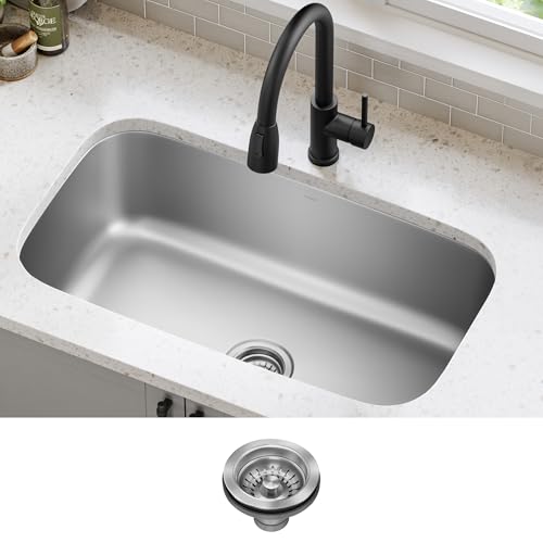Image of Kraus 31 1 /2 Inch Stainless Steel Kitchen Sink, Durable 18 Gauge Single Bowl Kitchen Sinks Undermount, KBU14