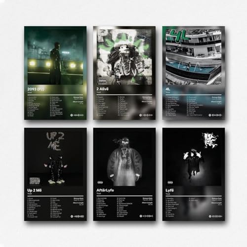 Yuangoes Yeat Lot de 6 affiches murales sur toile pour décoration de chambre Motif rappeur d'album de musique Style 1 20 x 30 cm