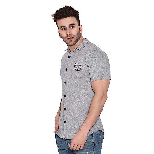 Image of Geum Men's Casual Shirt with Graphic Print | Short Sleeve Button-Down Shirt for Casual & Streetwear Look | Cotton Blend Slim Fit Shirt