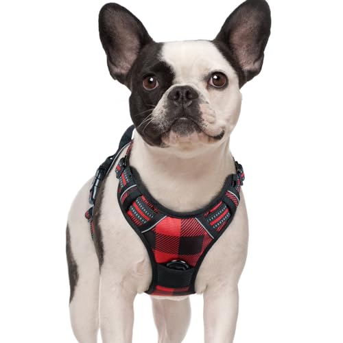 Image of rabbitgoo Dog Harness No Pull with 2 Leash Clips, Adjustable Soft Padded, Reflective Oxford No Choke Pet Vest with Easy Control Handle for Small Dogs, Red Plaid, S
