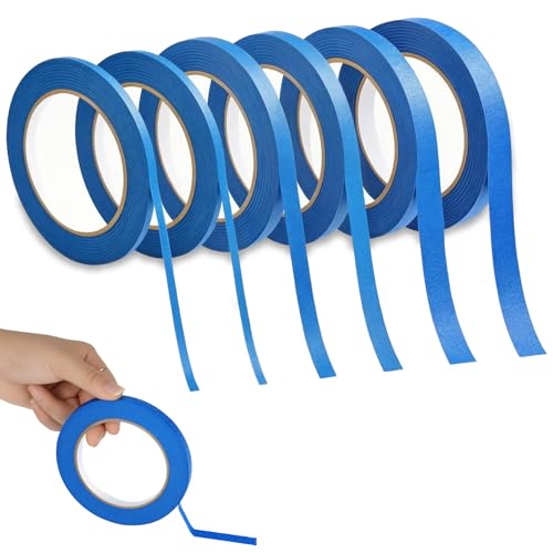 BaBahuanhuan 6 Rollos Cinta de Pintor Crepé Ancha 5mm/8mm/10mm/12mm x 5 m, Cinta de Enmascarar Ancha, Cinta Masking Tape Azul Fina, Cinta Decorativa para Auto Escuela Oficina DIY