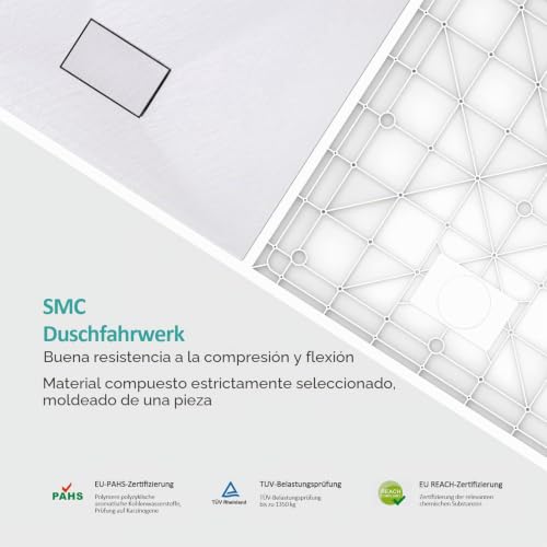 Plato de ducha 120x90 cm blanco SMC efecto piedra con desaguadero angular de 90mm EMKE 3
